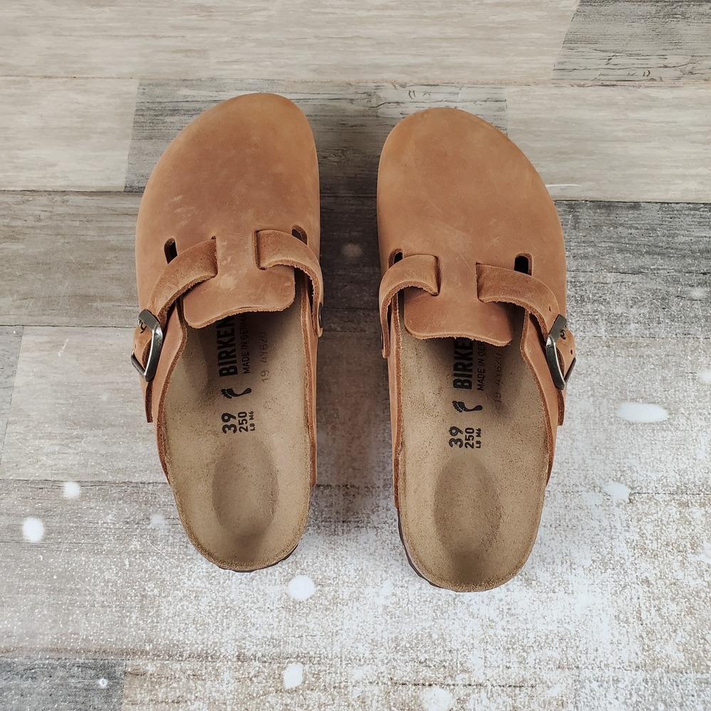 Birkenstock Boston Womens Clogs Sz 8 Narrow Cognac Casual Buckle Leather Slip-On - Picture 4 of 10